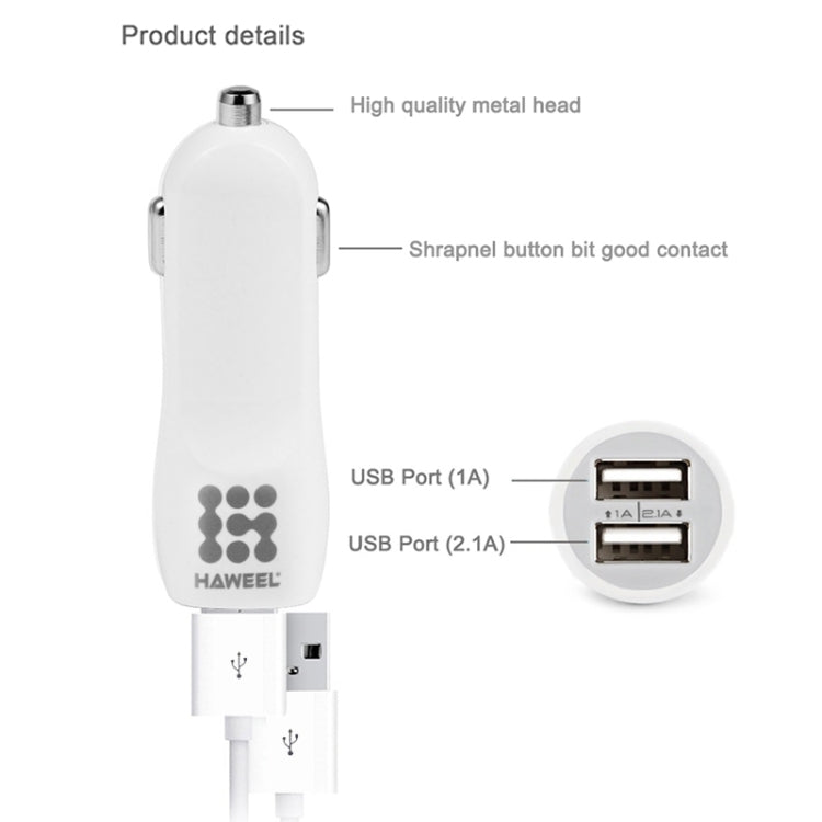 HAWEEL High Quality 2.1A + 1A Dual USB Ports Car Charger, HK Black, US Black, US White, UK White, UK Black, White, Black