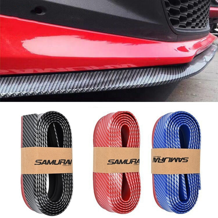 SAMURAI 2.5m Carbon Fiber Car Front Lip Anti-Collision Bumper Modification Strip Supplies, Black, Red, Blue
